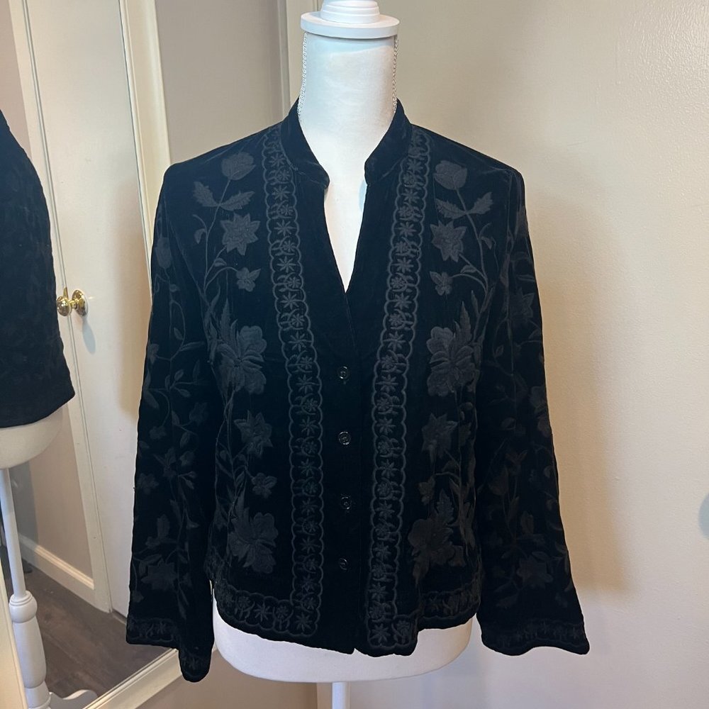 Zara Black Floral Embroidered Blazer Jacket - Picture 2 of 13